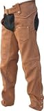 Unisex Brown Leather Motorcycle Chaps w/Braided Trim