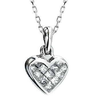 0.27cttw Invisible princess cut diamonds set in 14K white gold with bail