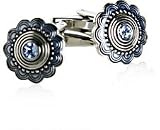 Art Deco Style Silver Cufflinks with Blue Swarovski Crystal with Presentation Box