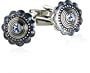 Art Deco Style Silver Cufflinks with Blue Crystal With Gift Box