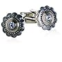 Art Deco Style Silver Cufflinks with Blue Swarovski Crystal with Presentation Box