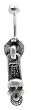 Stainless Steel Belly Ring with Clear Crystals - Skull Dangling