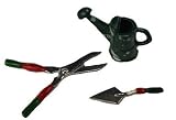 Produkt-Bild: 3 tlg. Set Gie&szlig;kanne Schere Heckenschere Schaufel Spaten Gartenset G&auml;rtner Garten Miniatur f&uuml;r Puppenstube Puppenhaus Ma&szlig;stab 1:12
