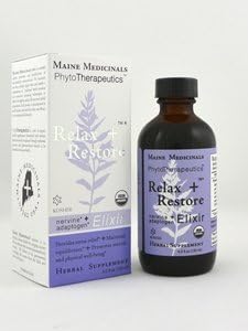 Relax + Restore Elixir Herbal Stress Support- with Nervines and Adaptogens for Healthy Calm* - 4 floz (24 Servings) Certified Organic