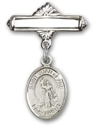 Sterling Silver Baby Badge with St. Joan of Arc Charm and Polished Badge Pin