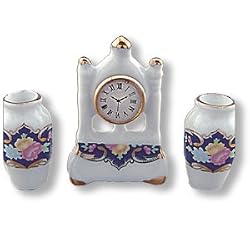 Reutter Porcelain Miniature Mantle Clock Set