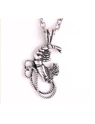 Shrimp Necklace Sterling Silver Pendant on 18 Inch Stainless Steel Link Chain