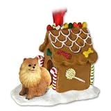 POMERANIAN Dog Red NEW Resin GINGERBREAD HOUSE Christmas Ornament 03A