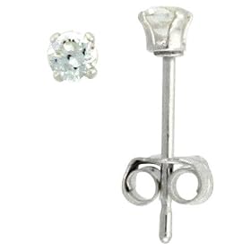 Sterling Silver 2 mm (0.03 Carat Size each) Brilliant Cut Cubic Zirconia Stud Earrings by 