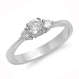 Ladies Stainless Steel Three Stone CZ Engagement Ring Sizes 6 to 10
