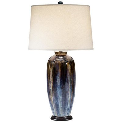 Pacific Coast Lighting 87-1113-23 The Minds Eye 1-Light Table Lamp, Steel Blue Ceramic Base with White Fabric Shade On Sale