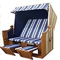 Strandkorb blau/Mahagoni mit Kissen Zweisitzer