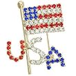 Gold White Metal with Multi-Color Swarovski Crystal Brooch, Weight: 11.00gm - USA Flag