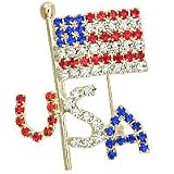 Gold White Metal with Multi-Color Swarovski Crystal Brooch, Weight: 11.00gm - USA Flag