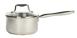 T-fal C8392364 Performance Oven Safe Stainless Steel Copper Bottom Mult-layer Base 2-Quart Sauce Pan with Glass Lid Dishwasher Safe Cookware, Silver