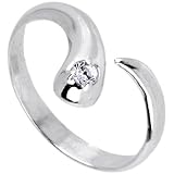 10k White Gold Cubic Zirconia Solitaire Flare Toe Ring