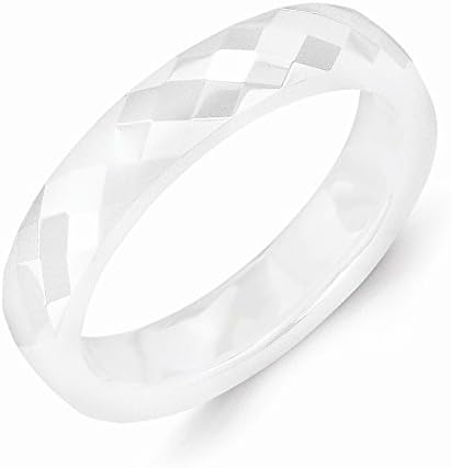 Ceramic White 4mm Faceted Polished Wedding Band Ring, Size 5.5, Jewelry Rings for Women