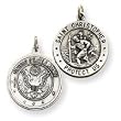 Us Army St.christopher Pendant Sterling Silver Reversible with 24 inch steel Necklaces