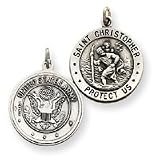 Sterling Silver Reversable US Army St.Christopher Pendant w/18 Silver Box Chain Necklace Included