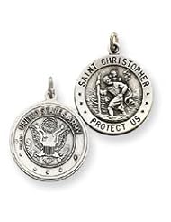Us Army St.christopher Pendant Sterling Silver Reversible with 24 inch steel Necklaces
