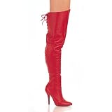 5 Inch Sexy Thigh Boot With Lace At The Rear Red Leather High Heel Boot