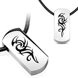 Stainless Steel 2-Tone Beveled Tribal Orb Tag Pendant With Black Leatherette Necklace - Length 55cms