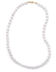 30" 7-7.5mm Grade AA Cultured Akoya Pearl Necklace individually knotted with a 14K Yellow Gold Clasp