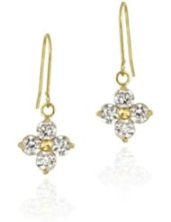 10K Gold CZ Flower Mini Dangle Earrings