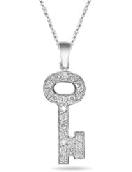 0.44 Cts Diamond Key Pendant in 14K White Gold