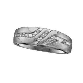 Mens Stunning 3 Channel Set Diamond Wedding Band- White Gold