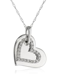 10k White Gold Double Heart "I Love You Mom" Diamond Pendant (1/10 cttw, I-J Color, I2-I3 Clarity), 18"