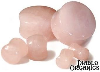 Pair Organic Rose Quartz Stone Double Flared Plugs 7/16" (11mm)