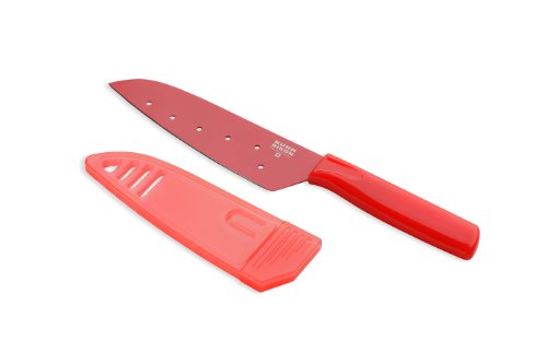 Kuhn Rikon 5-Inch Nonstick Colori Santoku Knife, Red Kuhn Rikon 5-Inch Nonstick Colori Santoku Knife, Red