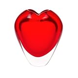 Hand Blown Red Heart Shaped Art Glass Vase 7 tall