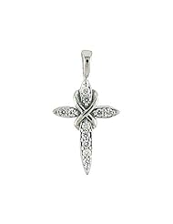 14K White Gold Diamond Cross Pendant with 18" Chain