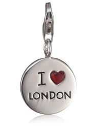 VINANI brand Germany 925 Sterling Silver Charm Pendant Disc Plate round Inscription "I love London" HLL