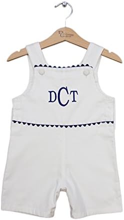 Princess Linens Infant Toddler Baby Pique Shortall - White/Navy 6-12