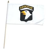 101st Air Borne Flag 12in x 18in - Mounted on 24in Wooden stick