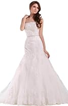 Hot Sale GEORGE BRIDE Charmig Lace Over Satin With Beaded Waist Wedding Dress Size 12 White