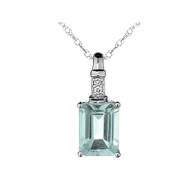 Aquamarine Pendant with Diamonds 1.40 Carat (ctw) in 14K White Gold with Chain by