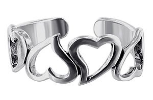 Sterling Silver Toe Ring Tiny Hollow Hearts Toering