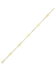 10" 14K Yellow Gold Polished Alternate Foxtail Like Chain & Fancy Diamond Like Adjustable Anklet w/ Spring Ring Clasp