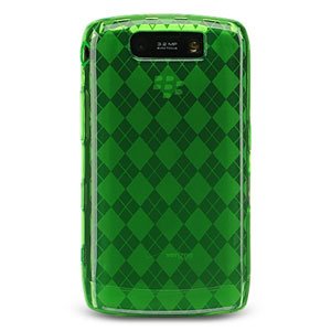 Crystal Silicone Skin Case Checkers Design for BlackBerry 9550 Storm 2 (Green)