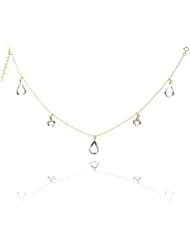 14K Tri Color Gold Sparkle Ball Chain Rain Drop Charms 9+1" Extender spring-ring clasp