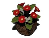 Blume Blumentopf Blumengesteck Blumenstrauß Blumenkorb Korb rot Miniatur für Puppenstube Puppenhaus Maßstab 1:12 ca.3cm hoch