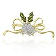 Jingle Bells and Ribbon Brooch - Gold-Plated and Rhodium-Plated, Clear and Dark Olive CZ Jingle Bells and Ribbon Brooch - Gold-Plated and Rhodium-Plated, Clear and Dark Olive CZ