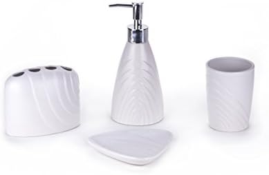 Classic White 4 Piece Bathroom Accessory Set- Includes Tumbler, Toothbrush Holder, Liquid Soap Dispenser, and Soap Dish