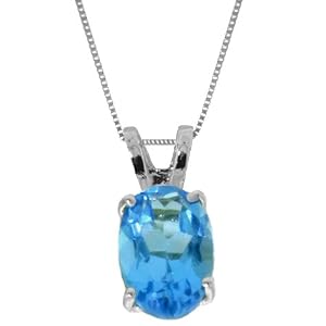 14k White Gold 18 Necklace with Oval Blue Topaz Pendant by