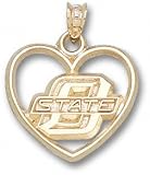 Oklahoma State Cowboys Solid 10K Gold Block ''O'' Heart Pendant