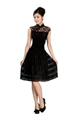 Sexy Spring Summer Chiffon/Silk General Print Elasticized   Waistline Lace Gathered Vintage  Dress